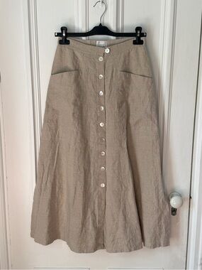 Women’s Vintage Moda International Linen Button Front Maxi Skirt Size 10